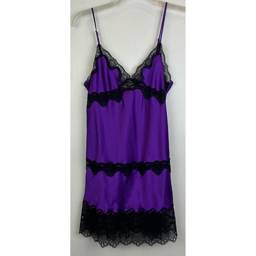 Victorias Secret Slip Dress Nighty Small P Purple Black Lace Coquette Sexy Read